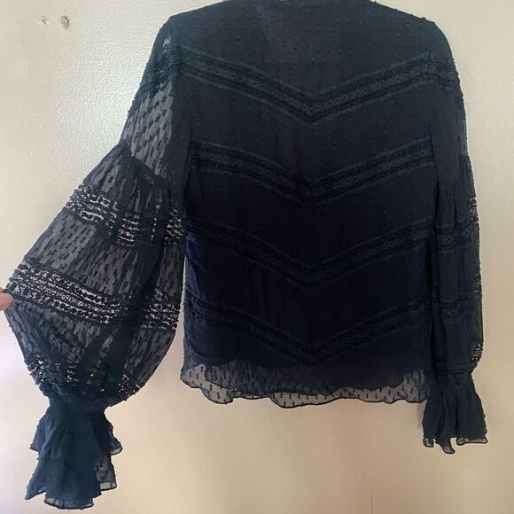 Rococo Sand x REVOLVE Selene Blouse in Black peasant sleeve beaded sheer top new - Picture 11 of 13